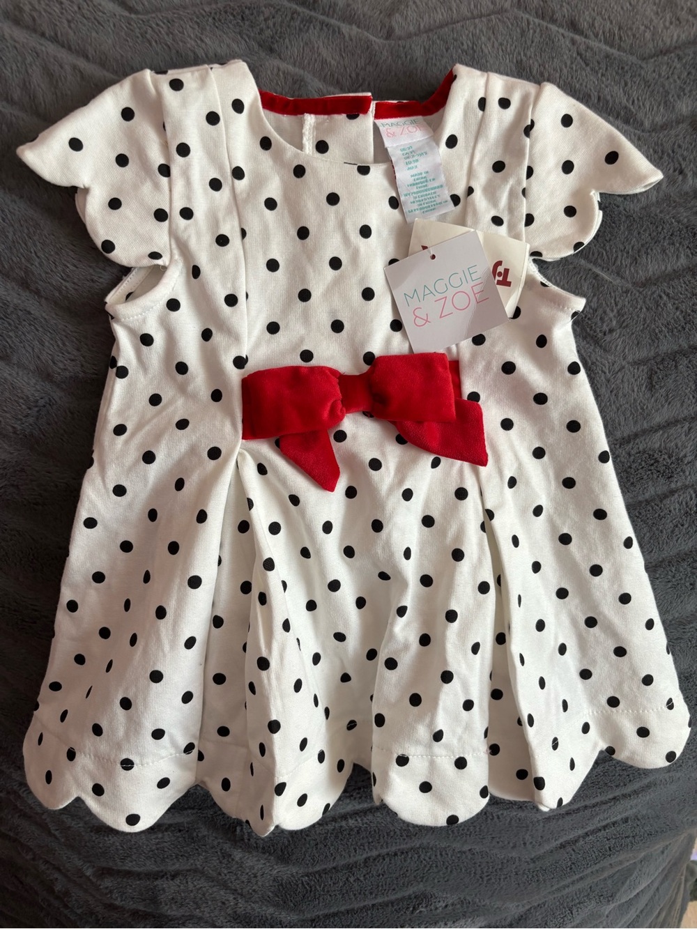 Maggie & Zoe White Black Polka Dot Dress with Red Bow